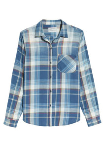 Current Elliott Shirt Womens Extra Small Blue Boyfriend Button-Up Plaid Cotton
