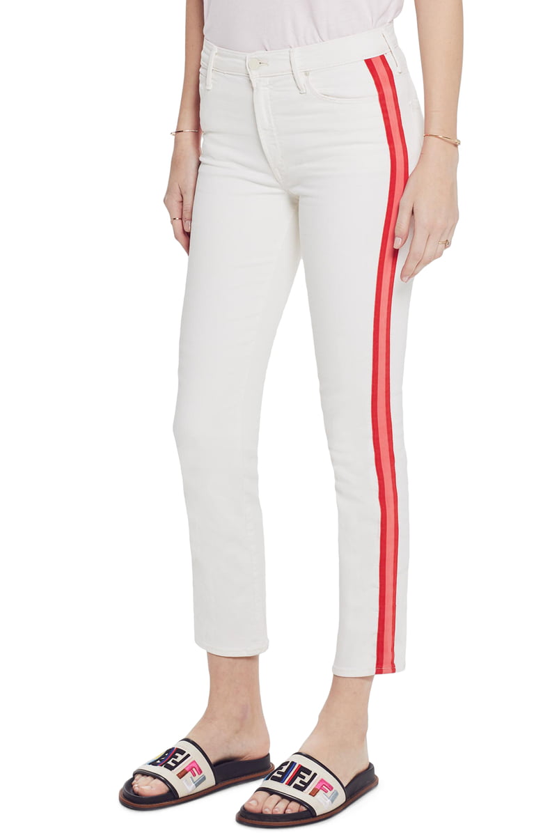 Mother Jeans Womens 25 White Dazzler Racer Stripe Mid Rise Crop Slim Pant