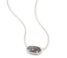 Load image into Gallery viewer, Kendra Scott Women’s Elisa Multi-Color Drusy Oval Pendant Rhodium Necklace