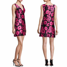 Load image into Gallery viewer, MILLY Women&#39;s  V-Neck Sleeveless Pink Floral Short Black Cocktail Dress - 10 - Luxe Fashion Finds