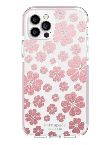 Kate Spade iPhone 12/12 Pro Pink Glitter Spade Flower Protective Hardshell Case, NIB