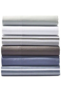 Glucksteinhome Queen Cotton Sheet Set 4-Piece Gray Stripe White Oeko-Tek,