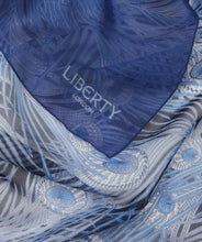 Load image into Gallery viewer, Liberty London Women’s Hera Peacock Feather Silk Square 43x51in Blue Scarf
