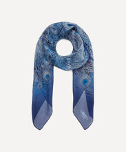 Load image into Gallery viewer, Liberty London Women’s Hera Peacock Feather Silk Square 43x51in Blue Scarf