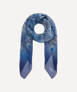 Liberty London Women’s Hera Peacock Feather Silk Square 43x51in Blue Scarf