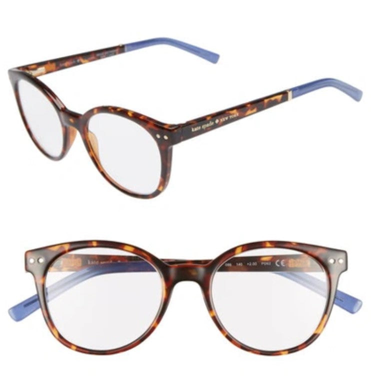 Kate Spade Women's Kaylin Cat Eye Round Tortoise Shell Reading Glasses, +1.50