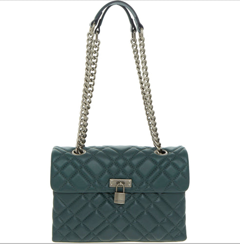 Kurt Geiger Crossbody Womens Green Brixton Lock Large Quilted Leather Bag