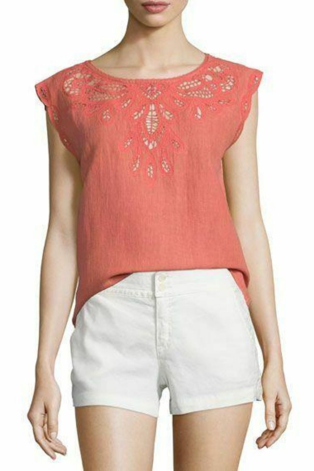 Joie Top Small Short Sleeve Lace Cotton Linen Eyelet Lace Women s Kins Luxe Fashion Finds