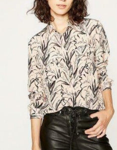 The Kooples Button front Long sleeve silk botanical shirt for women on sale