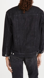Madewell Jacket Womens Black Denim Oversized Trucker Cotton, Lunar Wash