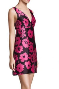 MILLY Women's V-Neck Sleeveless Pink Floral Short Black Cocktail Dress - 10