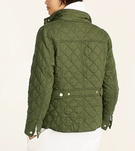 J Crew Jacket 2X Womens Quilted Downtown Zip/Snap Green Cotton Field, Plus