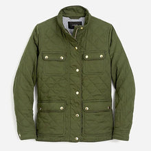 Load image into Gallery viewer, J Crew Jacket 2X Womens Quilted Downtown Zip/Snap Green Cotton Field, Plus