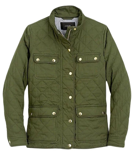 J Crew Jacket Womens Green Quilted Downtown Zip/Snap Cotton Field Ladies