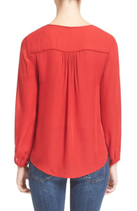 Joie Women's Odelette Silk V Neck Tassel Ties Long Sleeve Red Blouse - Medium - Luxe Fashion Finds