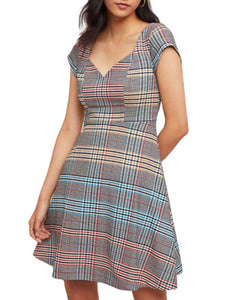 Anthropologie Women's Short Sleeve Blue Plaid A-Line Fit & Flare Dress - 14 - Luxe Fashion Finds