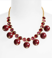 Load image into Gallery viewer, Kate Spade Women&#39;s Bauble Crystal Gold Tone Red Statement Necklace w Box