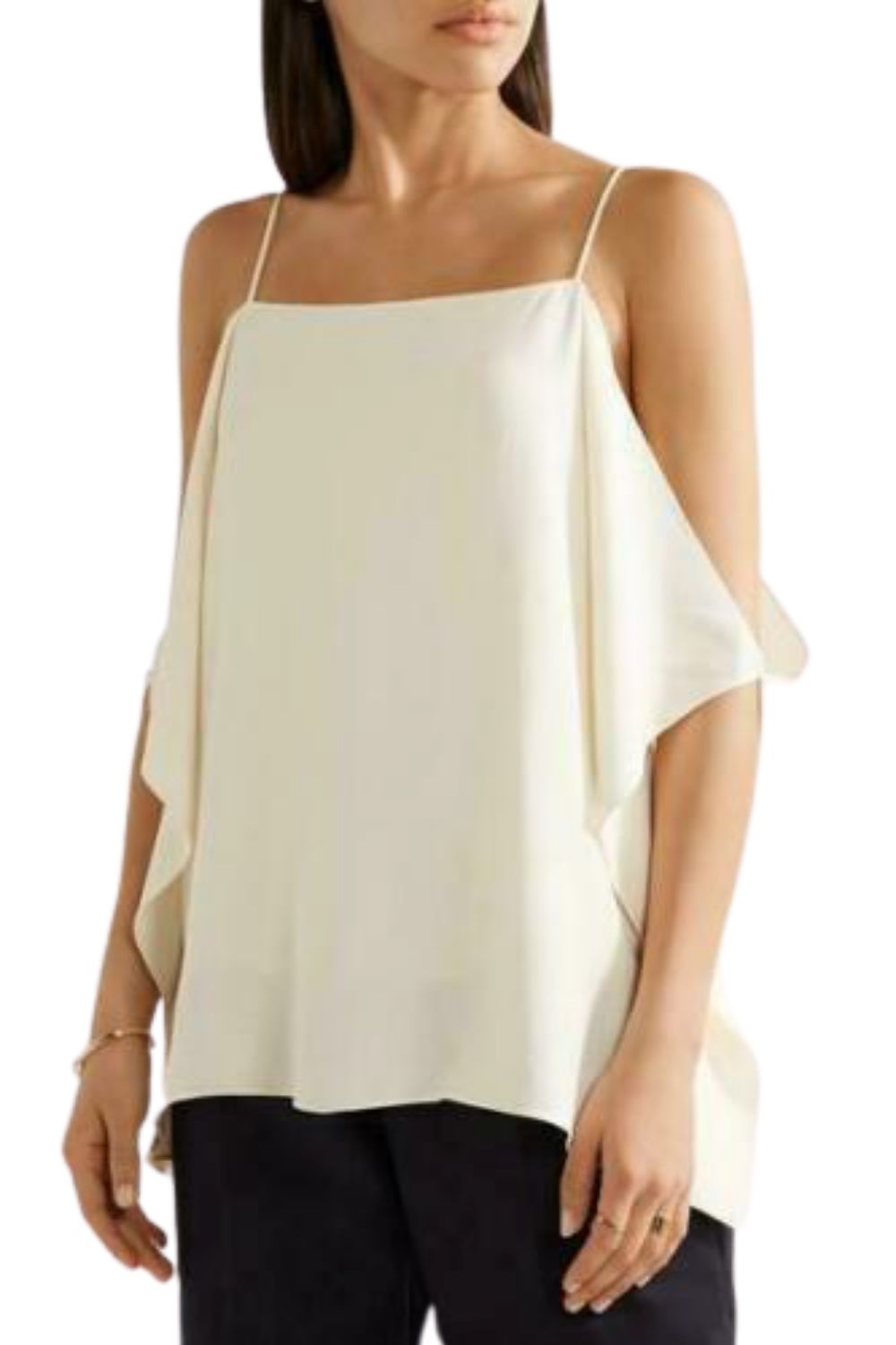 Theory Top Womens Medium Off White Cold Shoulder Lightweight Crepe Blouse