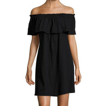 Load image into Gallery viewer, Current Elliott Women's Off Shoulder Ruffle Black Cotton Stretch Jersey Mini Dress - Luxe Fashion Finds