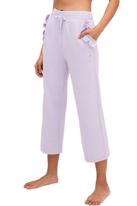 Kate Spade Sweatpants Womens Medium Pink Crop Cotton Slub Terry Scallop Ruffle