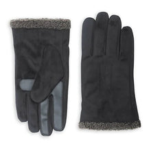 Load image into Gallery viewer, Isotoner Men’s SmarTouch Microsuede Faux Shearling Black Tech Winter Gloves