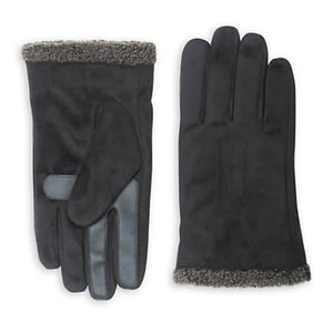 Isotoner Men’s SmarTouch Microsuede Faux Shearling Black Tech Winter Gloves