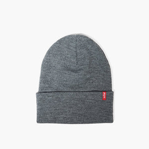 Levis Men’s Slouchy Stretch Rib Knit Logo Cuffed Beanie Hat, Blue/Gray OS