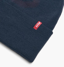 Load image into Gallery viewer, Levis Men’s Slouchy Stretch Rib Knit Logo Cuffed Beanie Hat, Blue/Gray OS