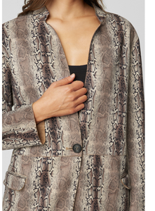 Anthropologie Jacket Womens Medium Brown Snake Print Micro Suede Midi Coat