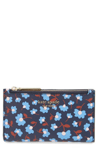 Kate Spade Women’s Spencer Party Floral Small Slim Bifold Blue ID Wallet - Luxe Fashion Finds