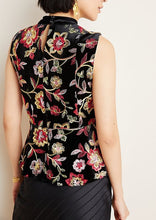 Load image into Gallery viewer, Anthropologie Women’s Eva Franco Sleeveless Floral Embroidery Black Velvet Top, M
