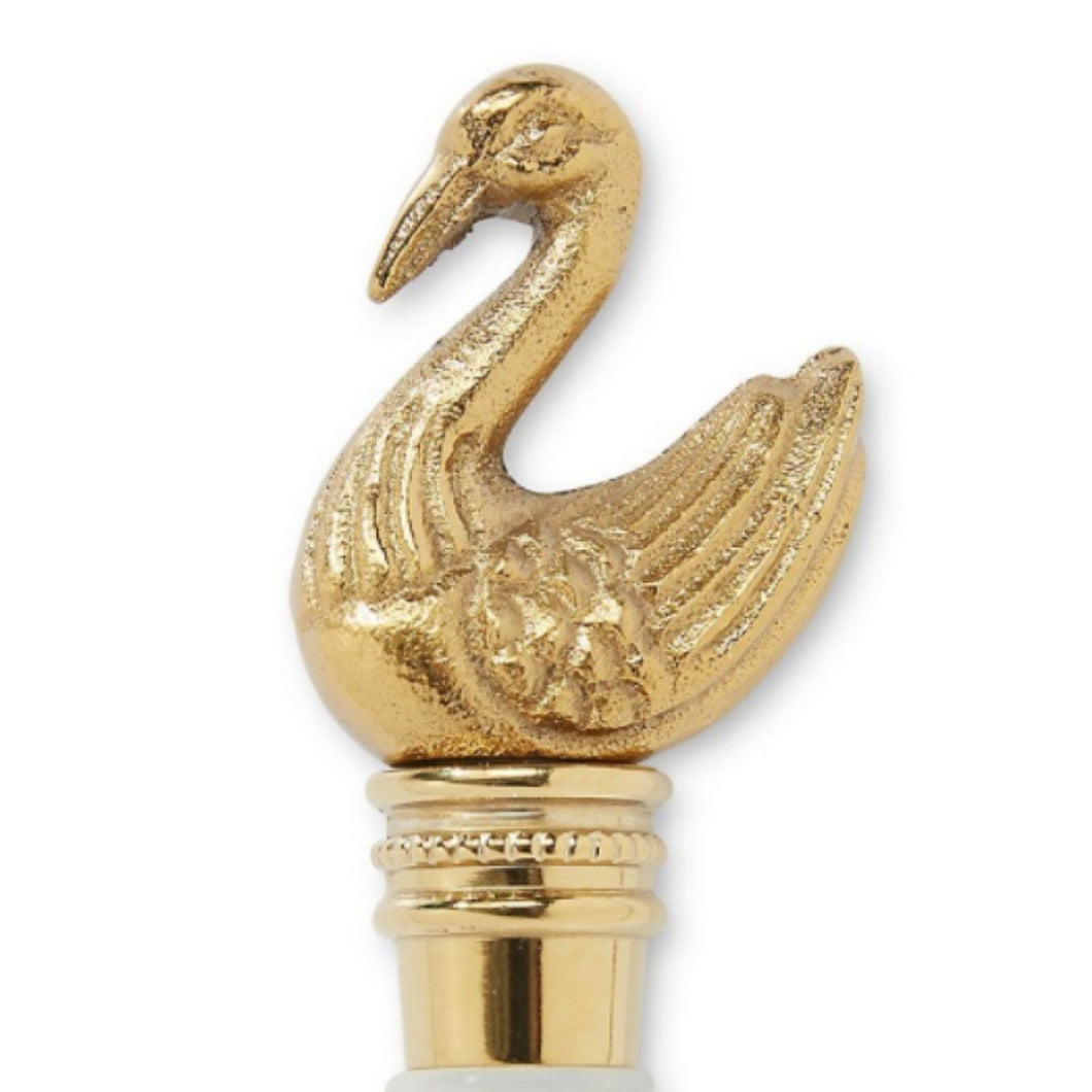Anthropologie Metal Bottle Stopper - Gold Elegant Swan Decorative Wine Saver