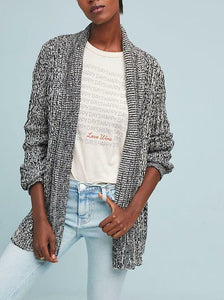 Anthropologie Women’s Cardigan - Shawl Collar Cotton Rib Knit Open Front Grey - S - Luxe Fashion Finds