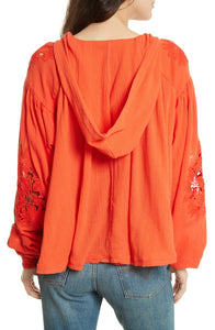Free People Tropical Summer Cotton Gauze Eyelet Embroidered Hooded Top - S - Luxe Fashion Finds