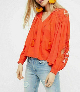 Free People Tropical Summer Cotton Gauze Eyelet Embroidered Hooded Top - S - Luxe Fashion Finds